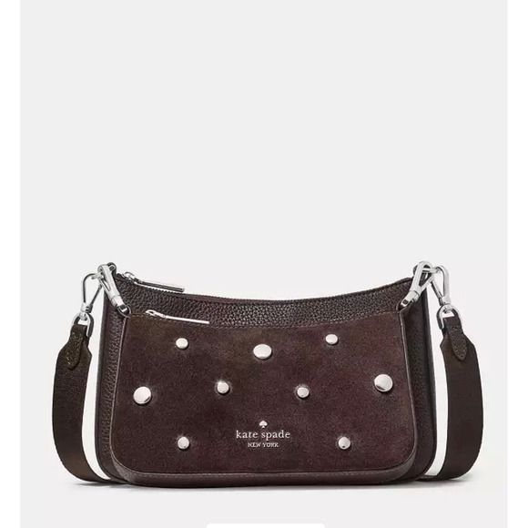 Kate Spade Cbody Duo Suede Studs Hot Fudge Brown Leather Crossbody Bag KM541 - Picture 8 of 10